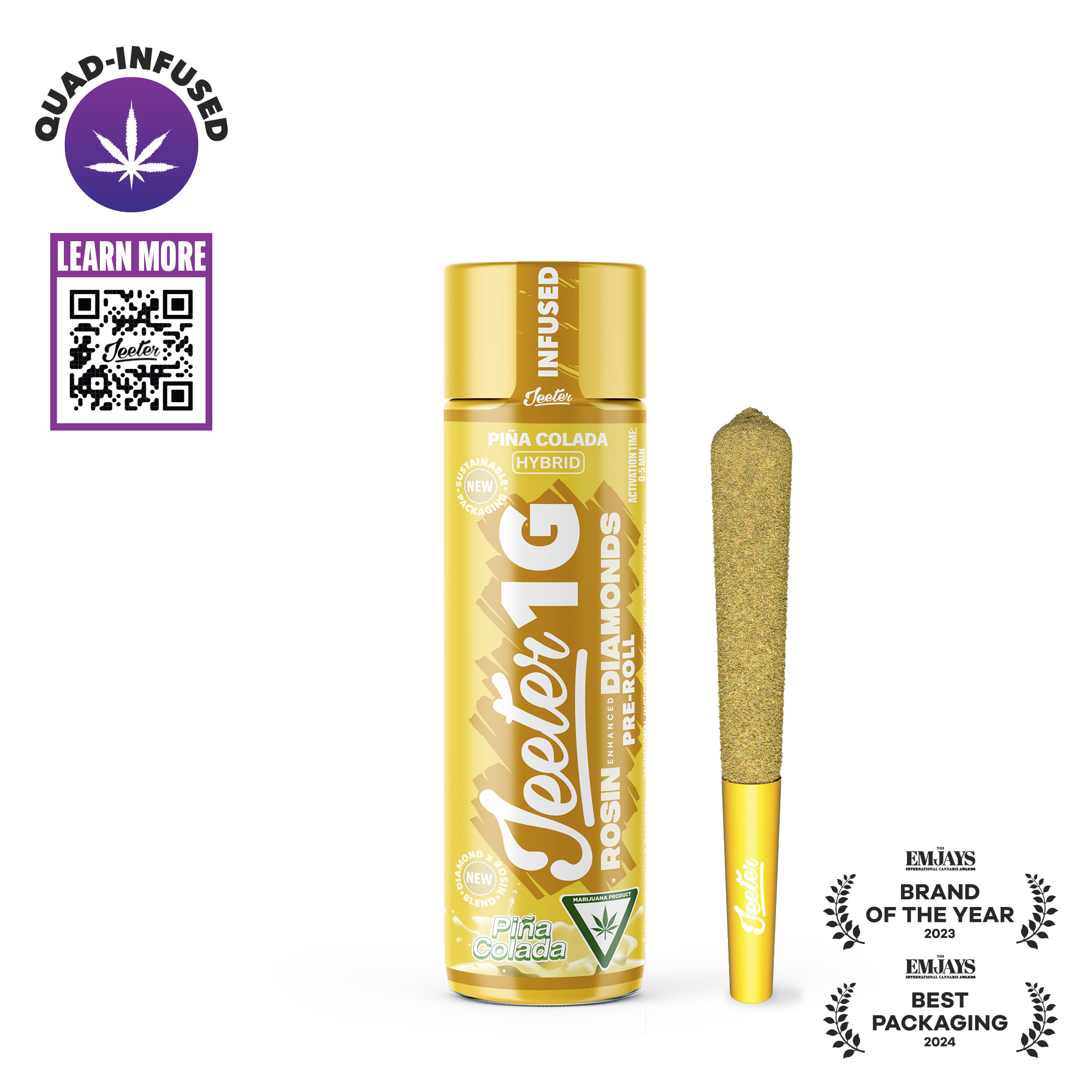 Photograph of product: Jeeter - Quad Infused Pre-roll 1g - Pina Colada - Hybrid