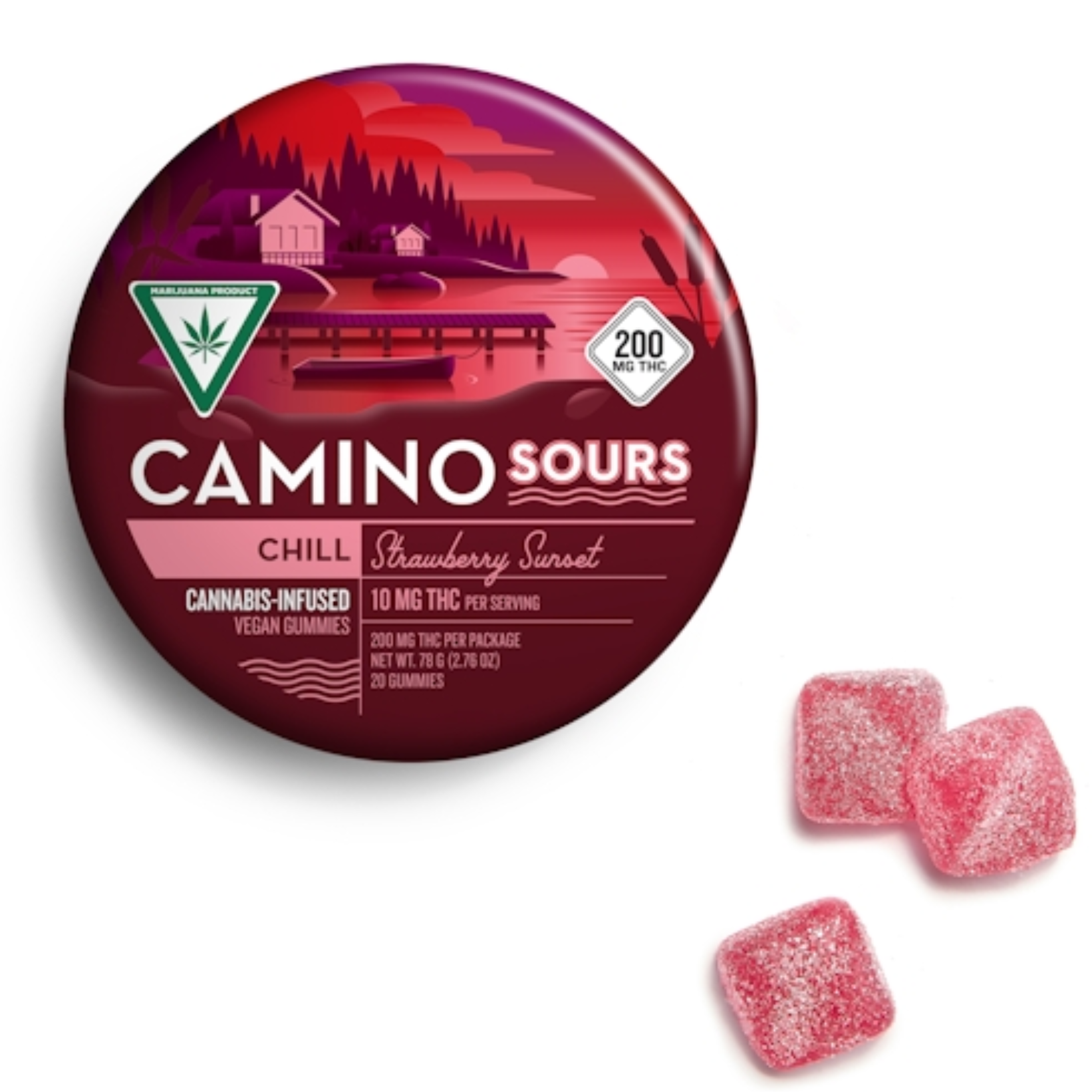 Photograph of product: Camino Sours Strawberry Sunset Chill Gummies 200mg Rec