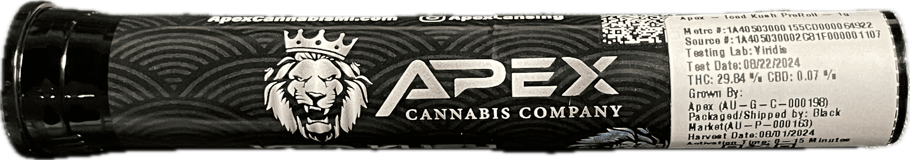 Photograph of product: Apex - Iced Kush - 1g Preroll
