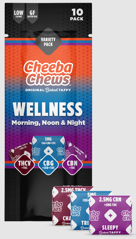Photograph of product: Cheeba Chews - Wellness Pack - 1:1 TH-ouiV CBD CBN TH-oui - 5mg