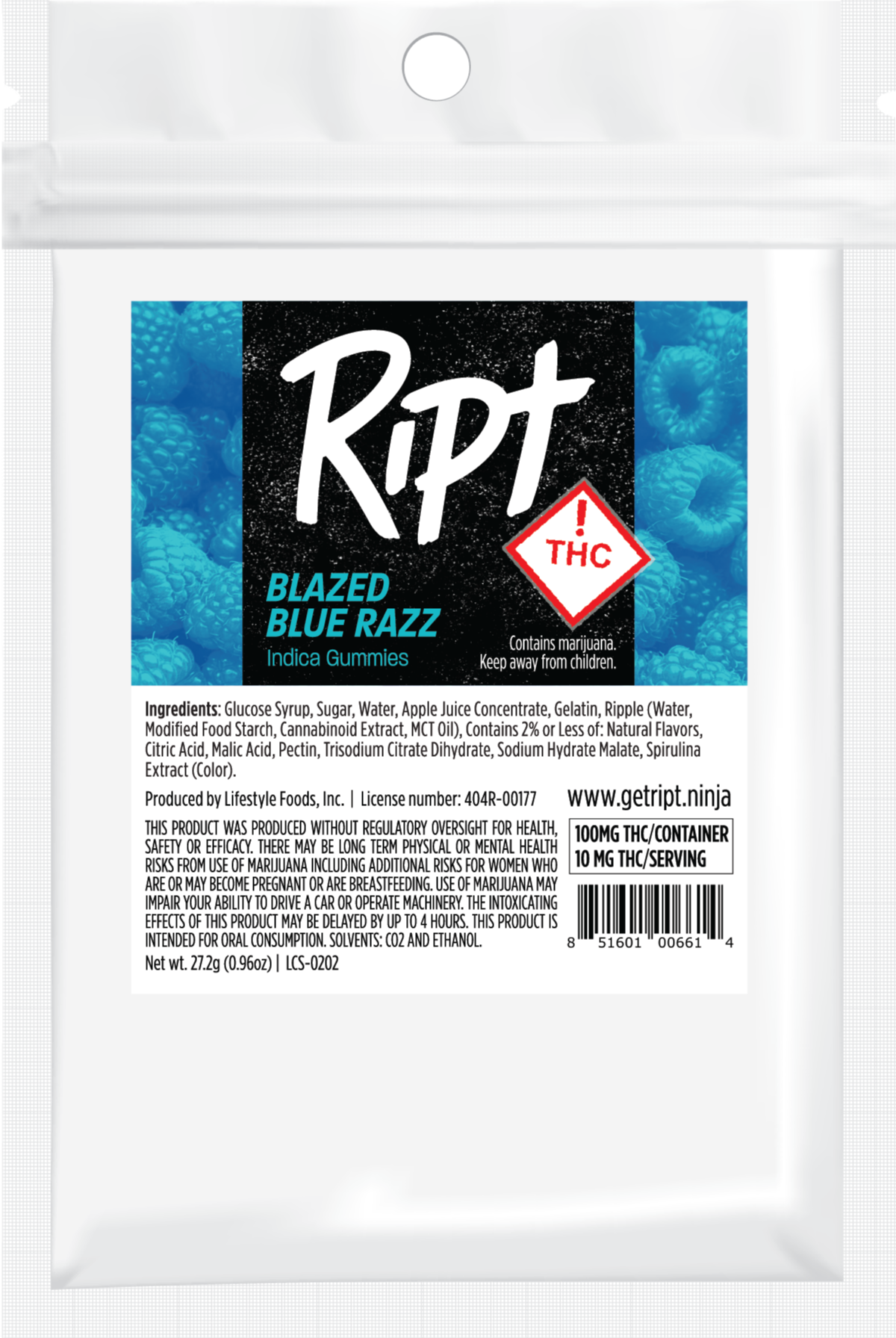 Photograph of product: Ript Gummies Oui'd: Blazed Blue Razz