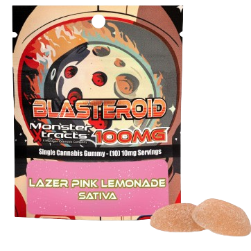 Photograph of product: Monster Xtracts - 100mg Blasteroid Gummy - Lazer Pink Lemonade Oui'd