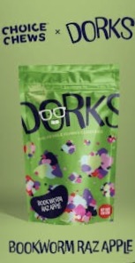 Photograph of product: Choice - Gummies - Dorks Book Worm Raz Apple - 200mg - 10pk