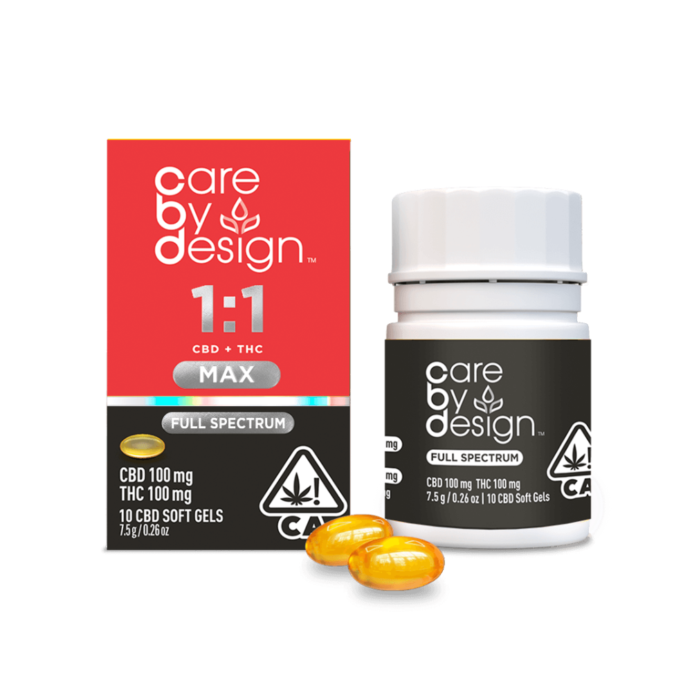Photograph of product: 1:1 CBD MAX SOFT GELS (10) - CARE BY DESIGN