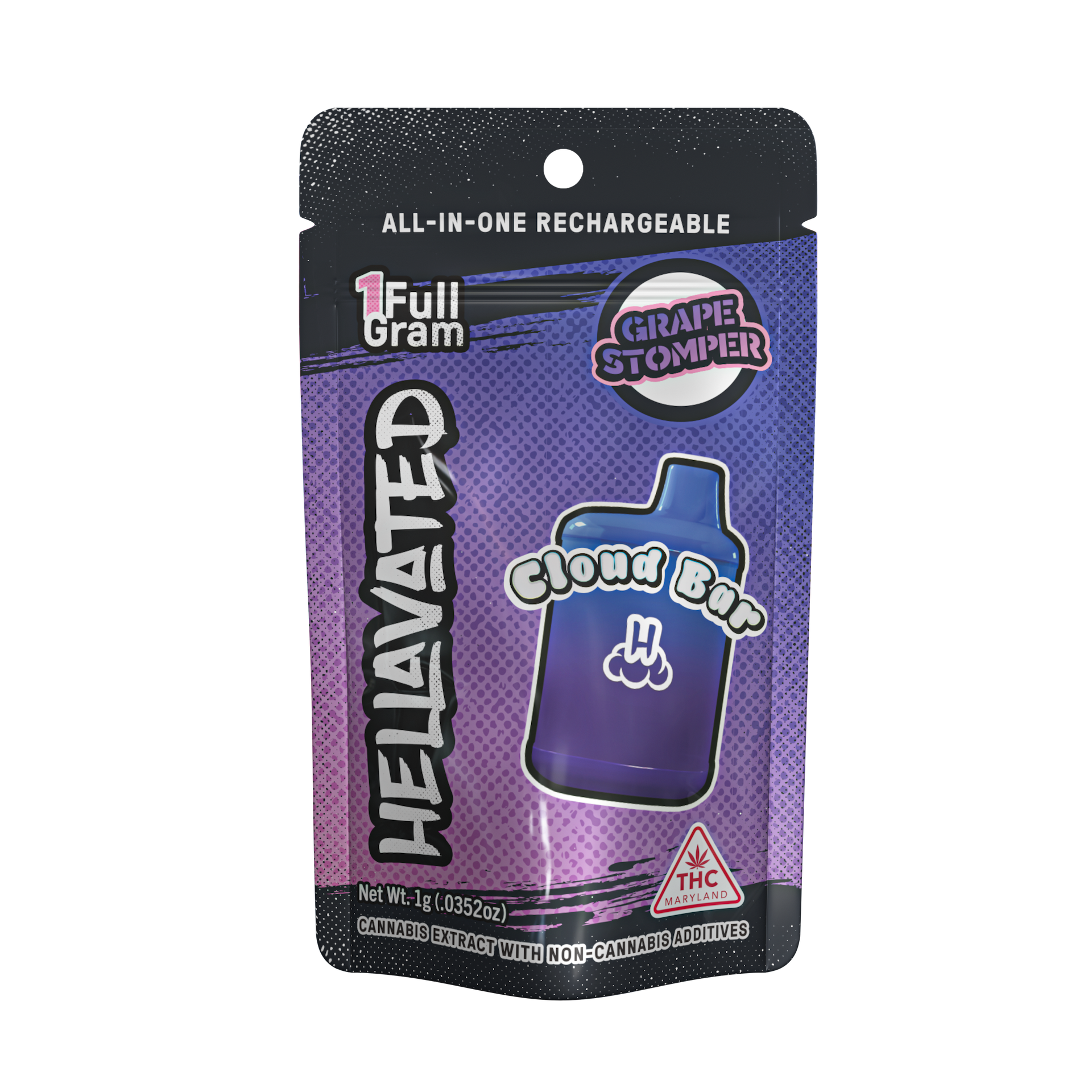 Photograph of product: Grape Stomper Cloud Bar 1g - Hellavated