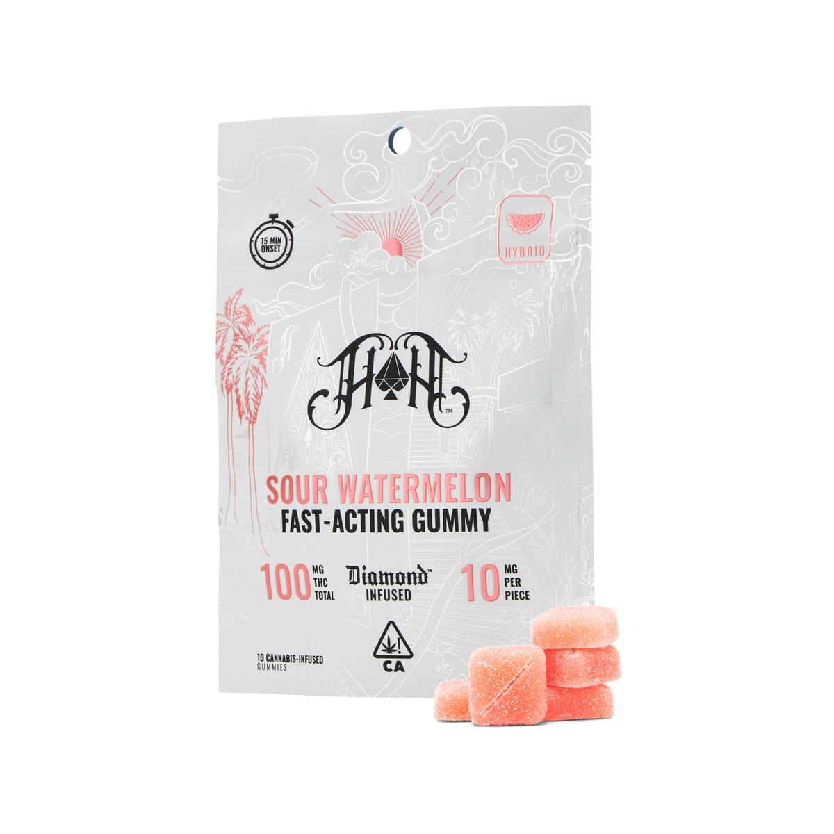 Photograph of product: Heavy Hitters | Sour Watermelon Diamond Infused Gummies | 100mg
