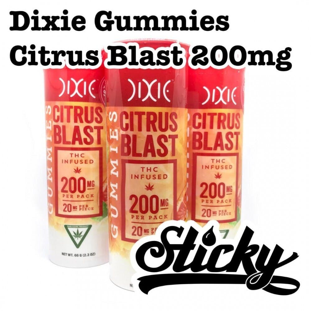 Photograph of product: REC Dixie Citrus Blast Gummies 200mg (20mg x 10)