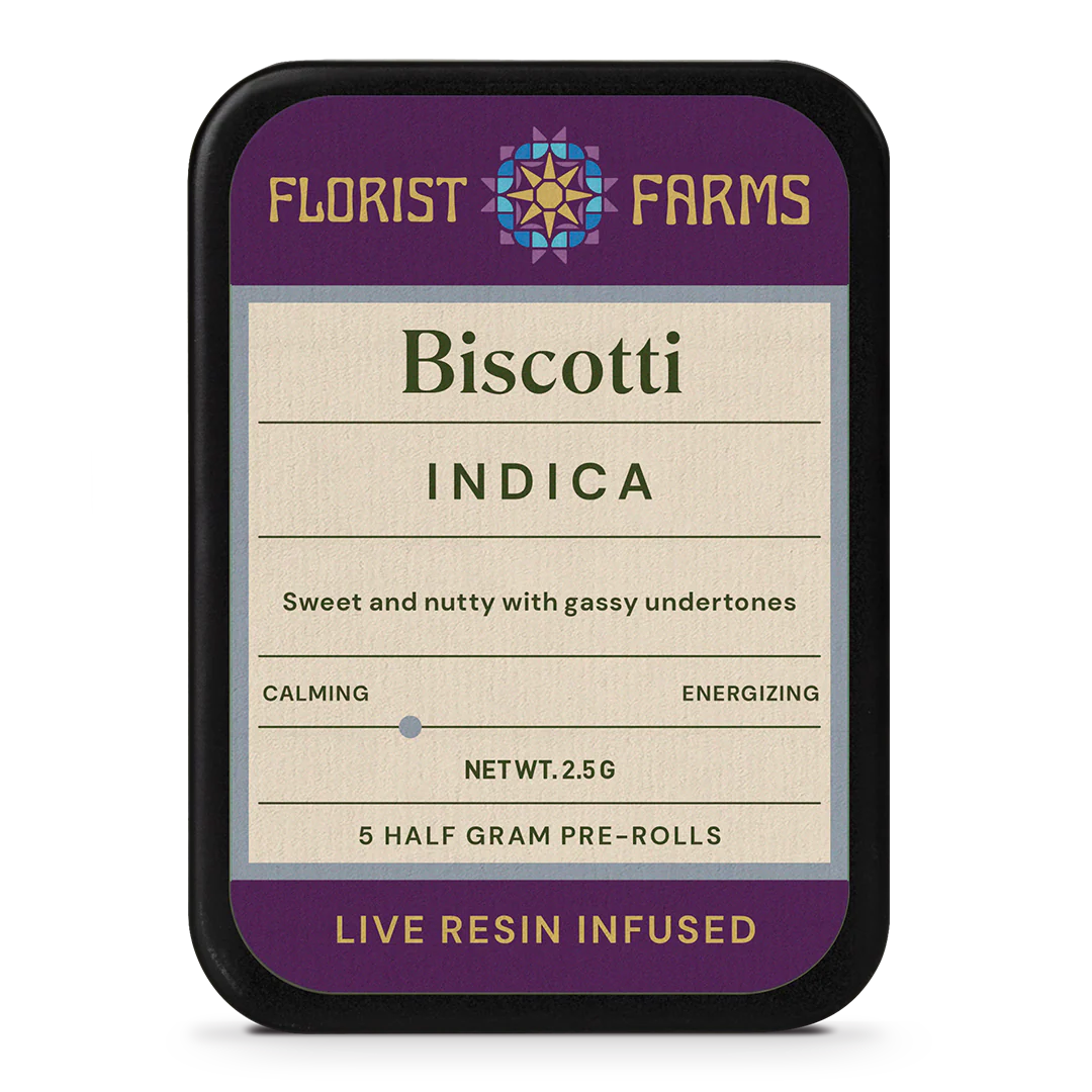 Photograph of product: Florist Farms | Biscotti | Live Resin | Prerolls | 5pk