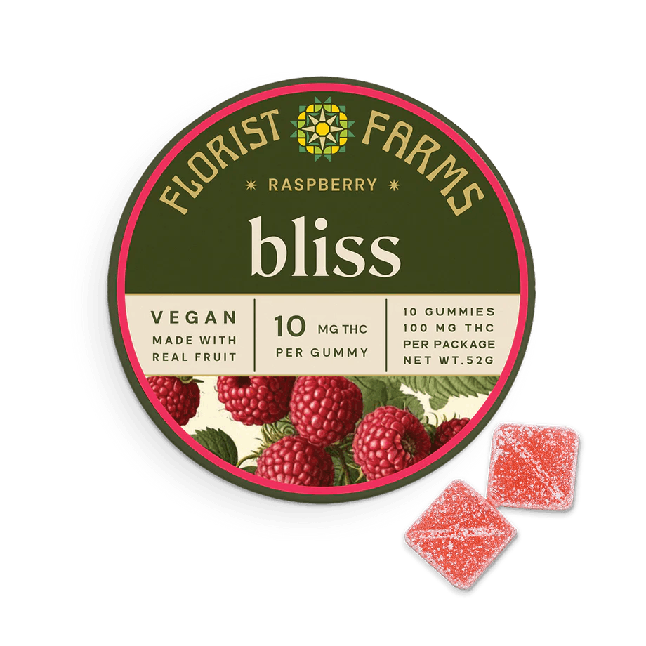 Photograph of product: Florist Farms Raspberry "Bliss" Gummies 10pk (10mg TH-oui each)