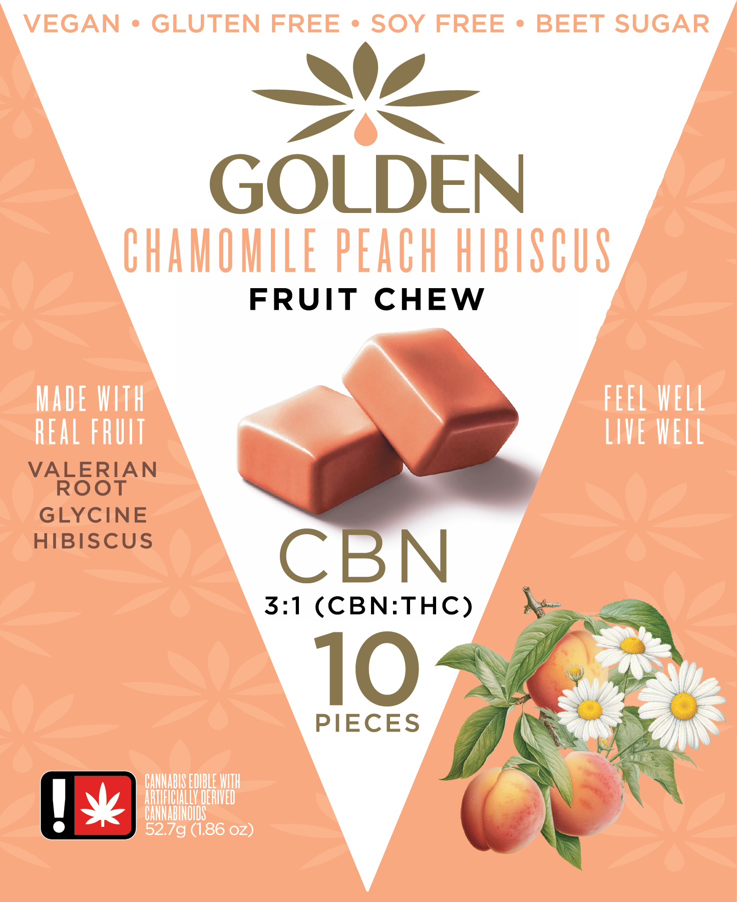 Photograph of product: Golden - 3:1 CHAMOMILE PEACH - Fruit Chew 10 Pack - 100mg - I
