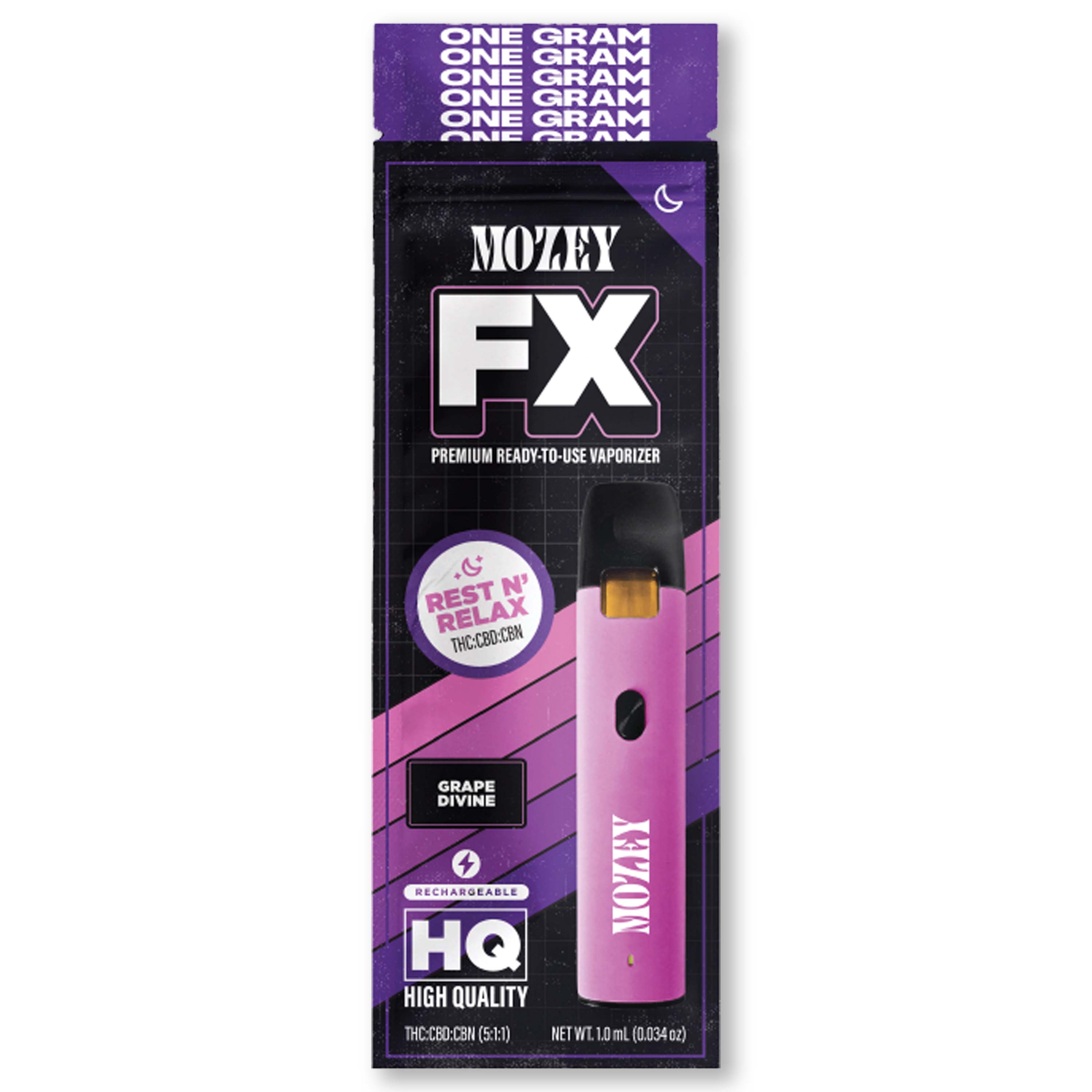 Photograph of product: Mozey - Grape Divine 5:1:1 TH-oui:CBD:CBN Disposable Vape - 1g