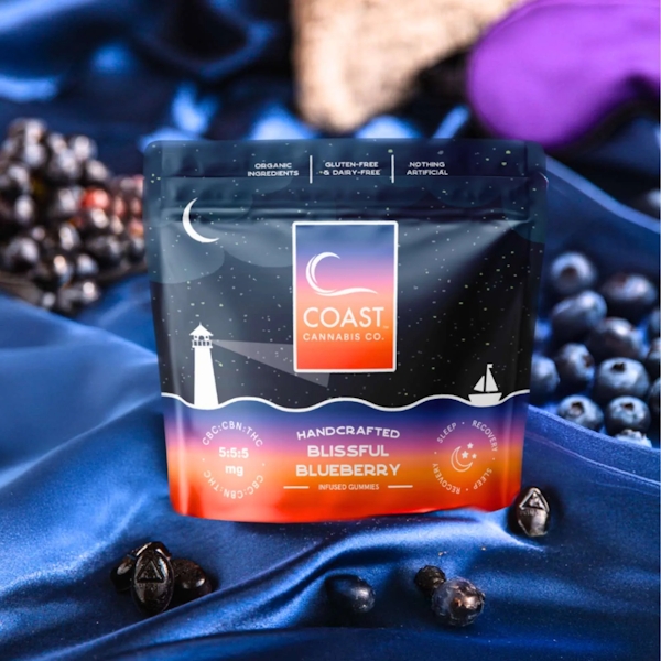 Photograph of product: Coast Blissful Blueberry (I) 1:1:1 CBN:CBC:TH-oui Gummies 5mg 20pc