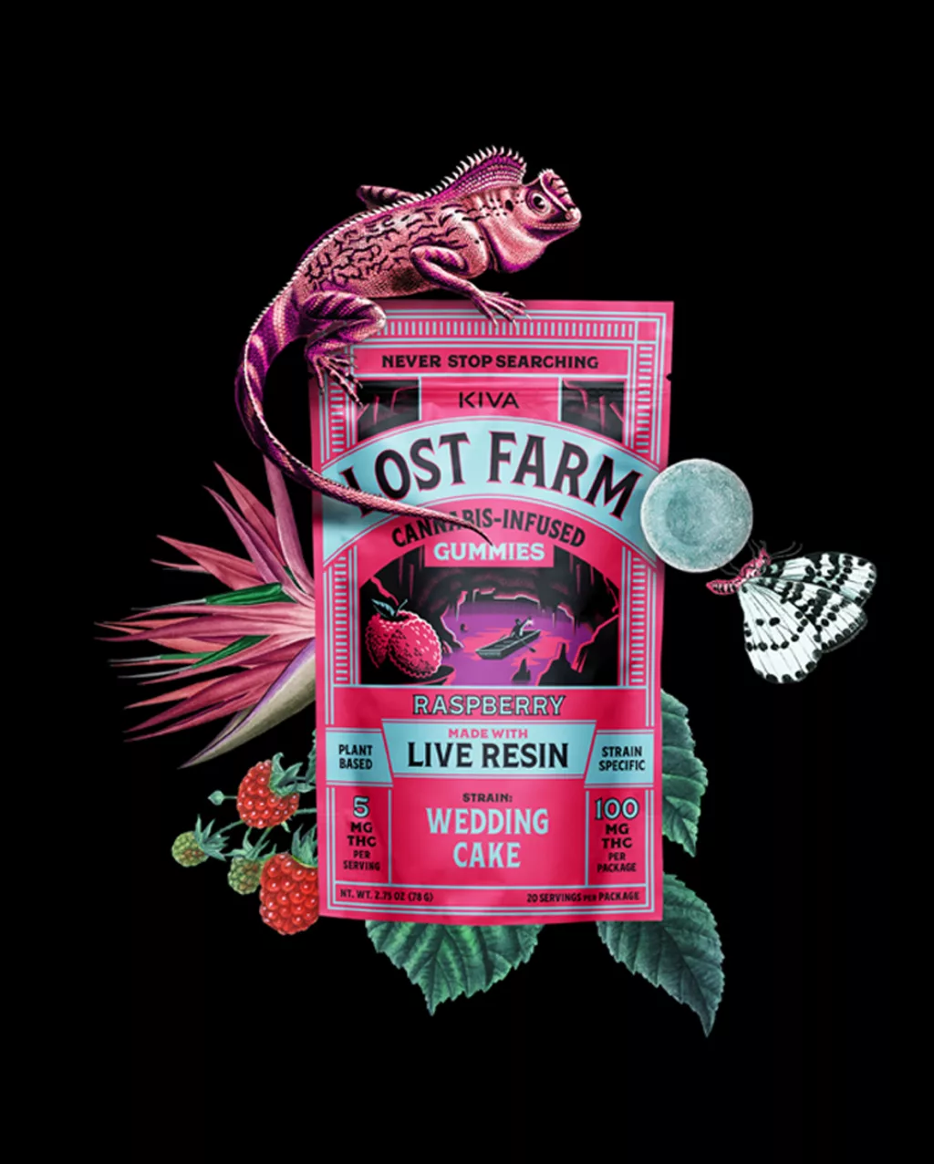 Photograph of product: Raspberry | 100mg 10pk Gummies | By Lost Farm