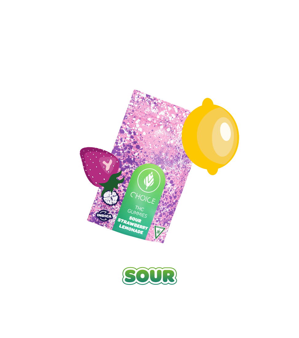 Photograph of product: Choice - Gummies - Sour Strawberry Lemonade - 100mg (Oui'd)
