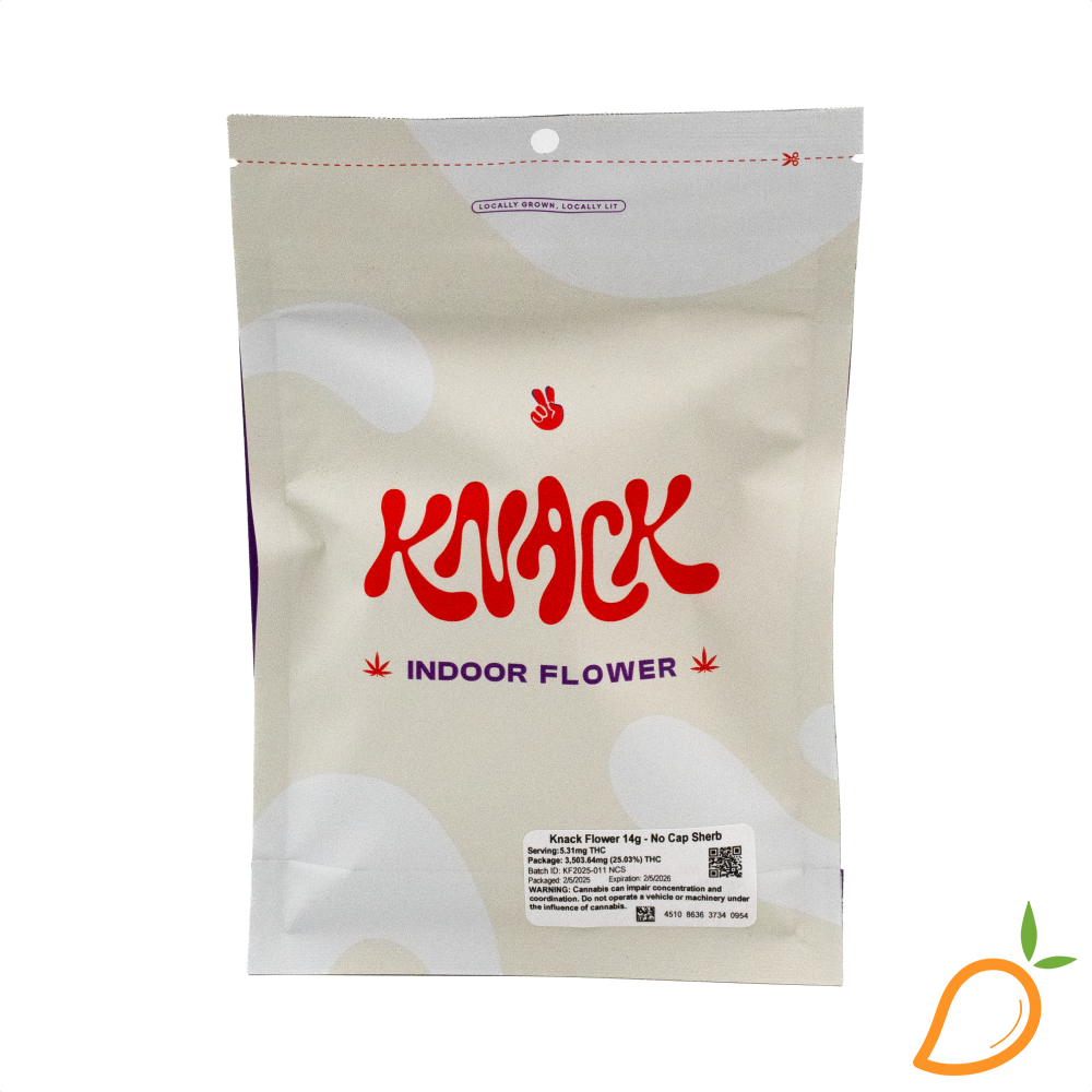 Photograph of product: 14g No Cap Sherb Prepackaged Flower Knack