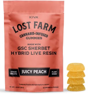 Photograph of product: Lost Farm - GSC Sherbet x Juicy Peach - 100mg Live Resin Gummies
