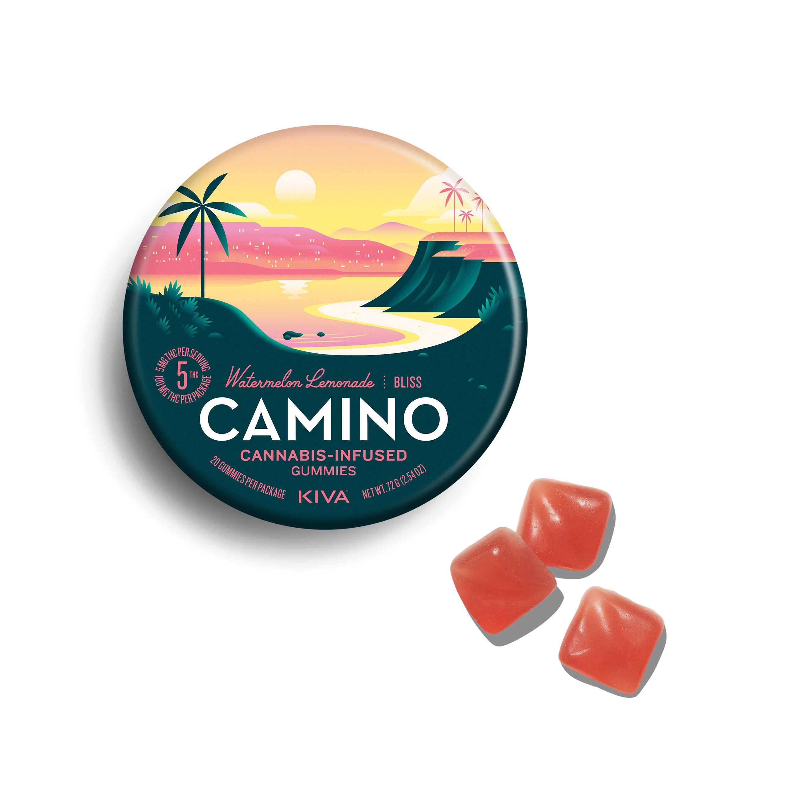 Photograph of product: Kiva Camino Watermelon Lemonade (H) Gummies 5mg 20pk