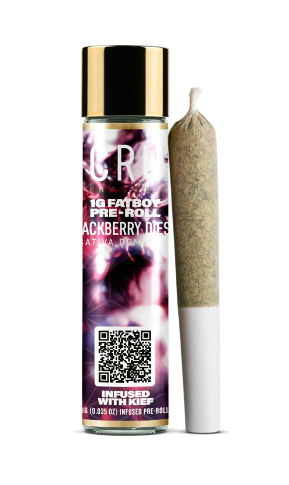 Photograph of product: CRU | Blackberry Diesel | Kief Infused Fat Boy Pre-Roll 1g