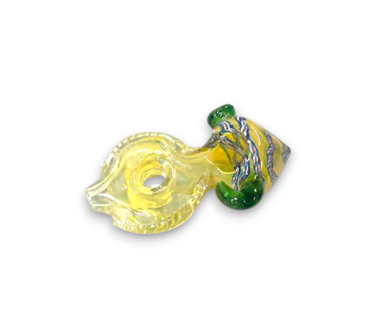 Photograph of product: 4" Gold Fumed Green Horned Heavy Glass Pipe