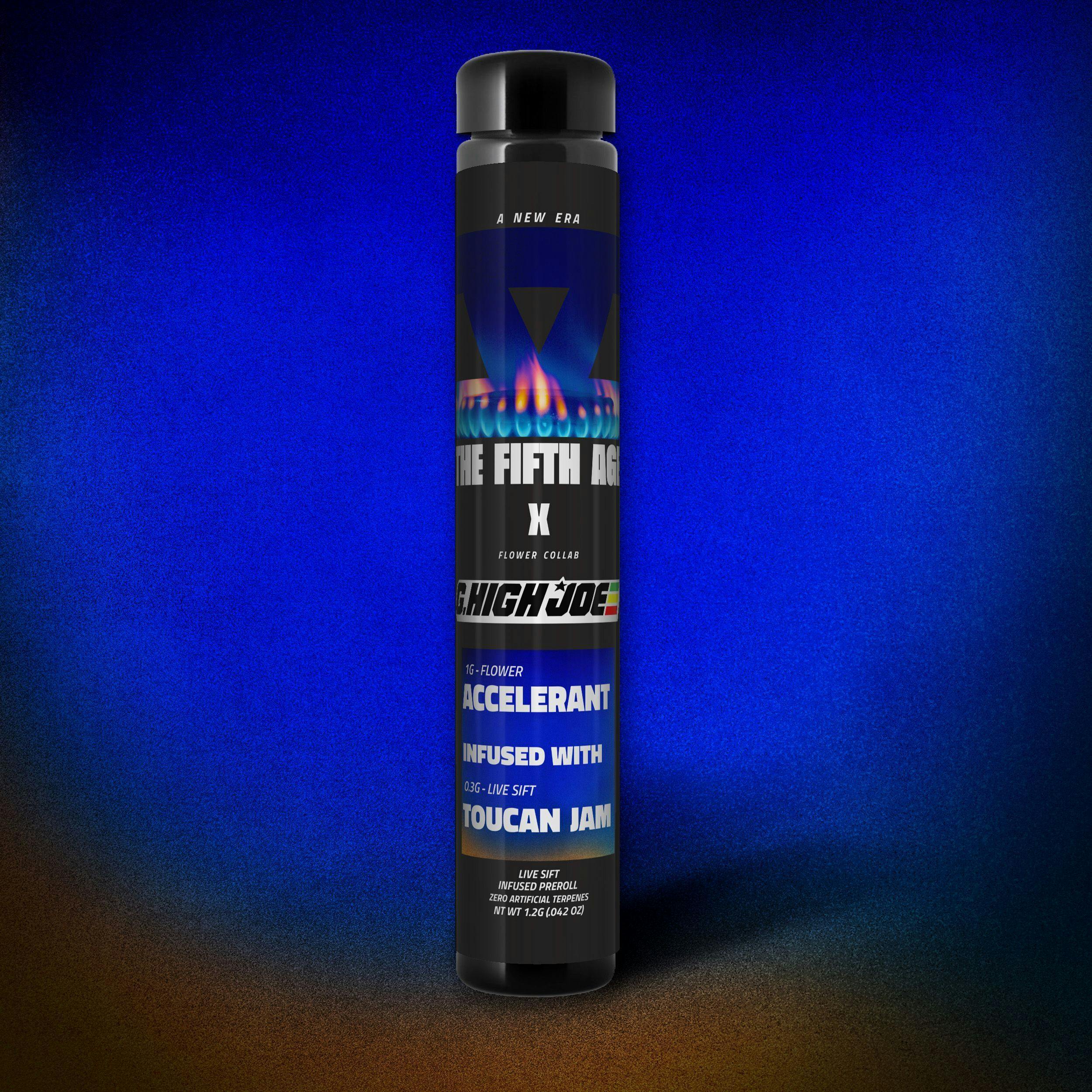 Photograph of product: THE FIFTH AGE | ACCELERANT X TOUCN JAM | LIVE SIFT INFUSED PREROLL | 1.2G