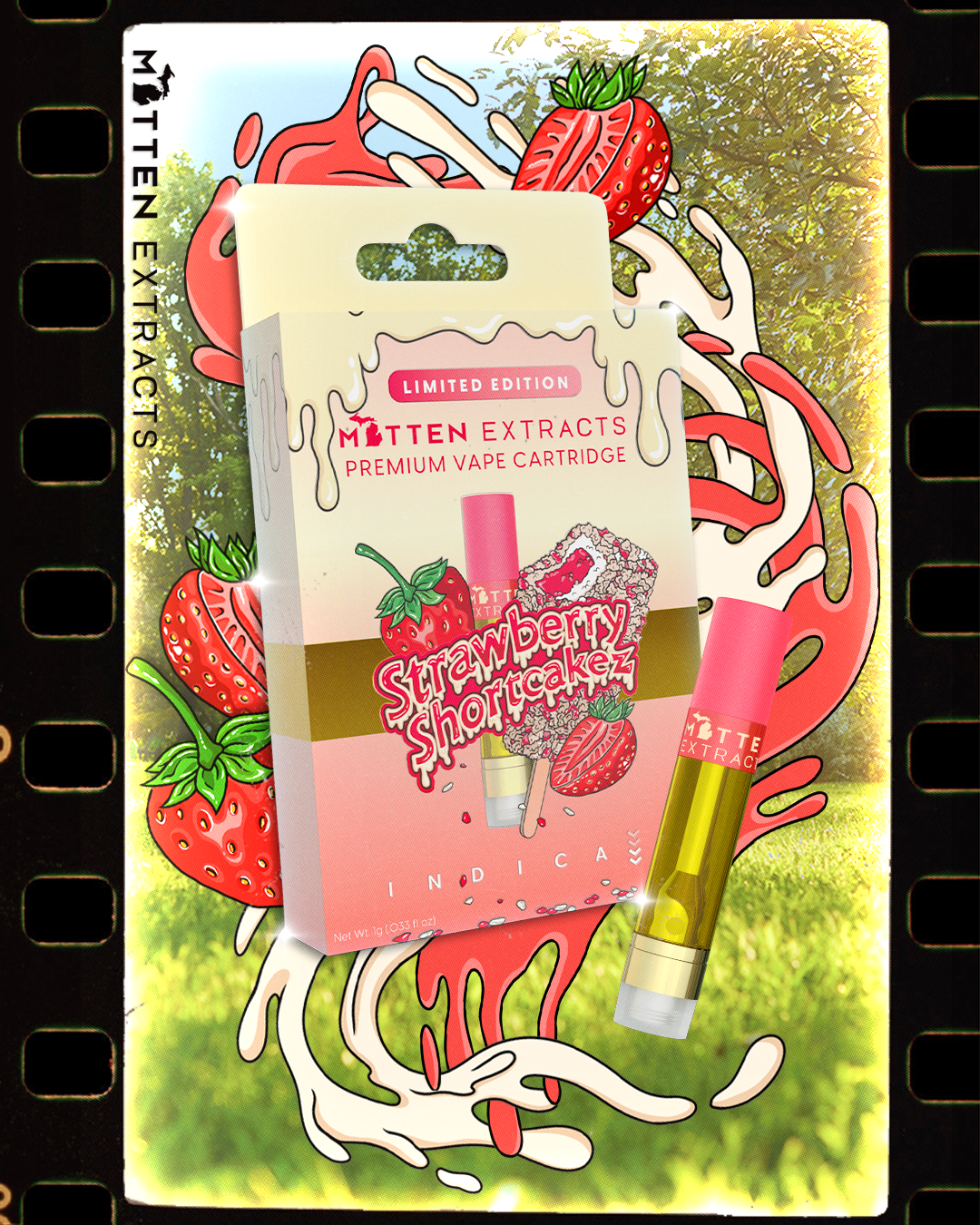 Photograph of product: Mitten Extracts - Cartridge 1g - Strawberry Shortcakez - Oui'd - Limited Edition