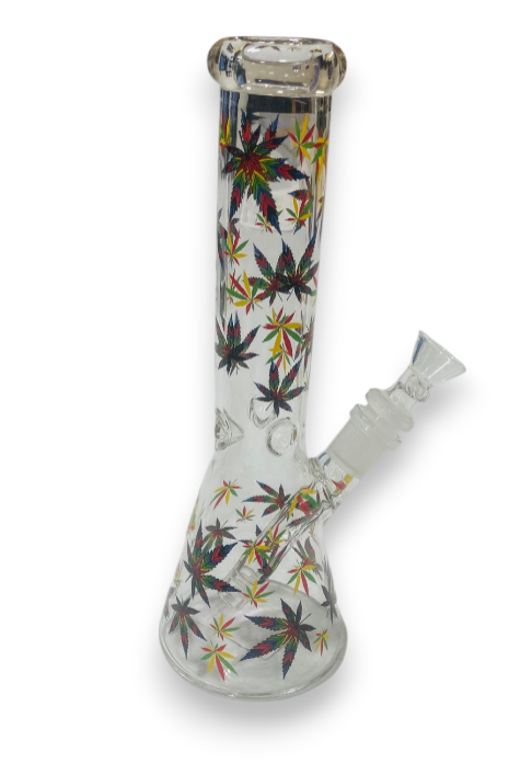 Photograph of product: 9.75" SirEEL 420 Rasta Leaf the World Behind Beaker Bong w/Bowl