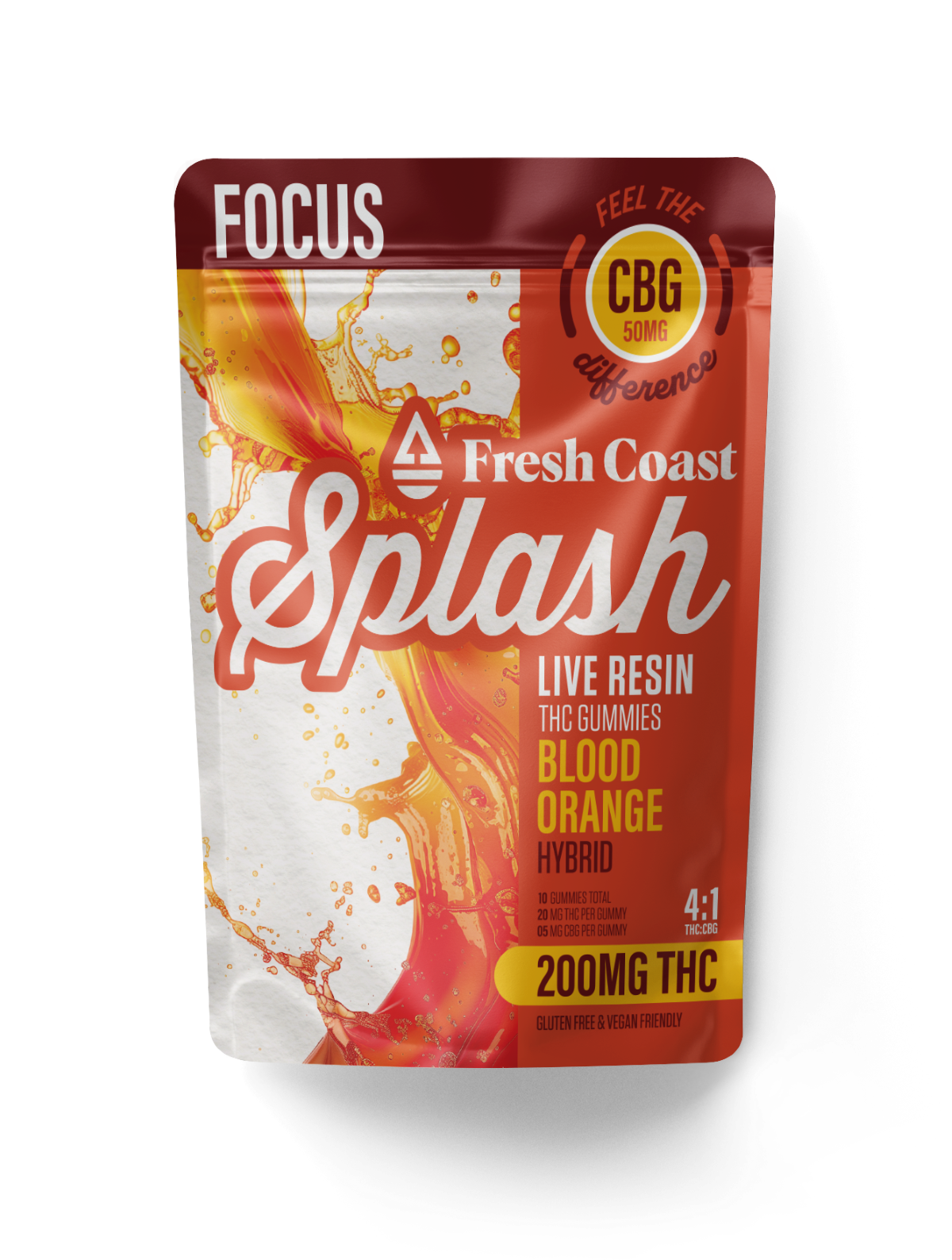 Photograph of product: FRESH COAST SPLASH - BLOOD ORANGE 4:1 TH-oui/CBG - LIVE RESIN GUMMIES - 200MG