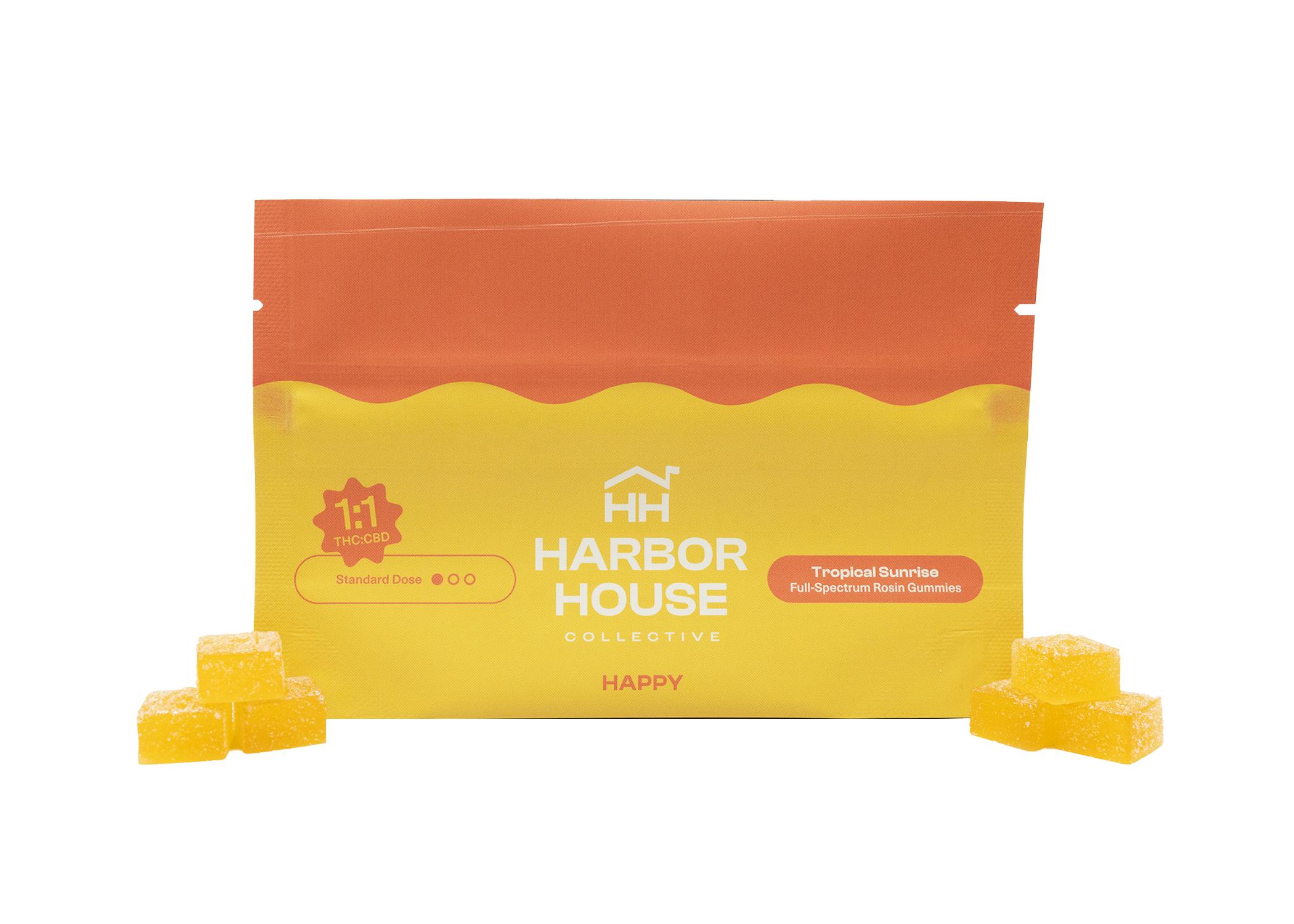 Photograph of product: 1:1 Tropical Sunrise TH-oui:CBD | Rosin Infused Gummies | 100mg TH-oui 100mg CBD