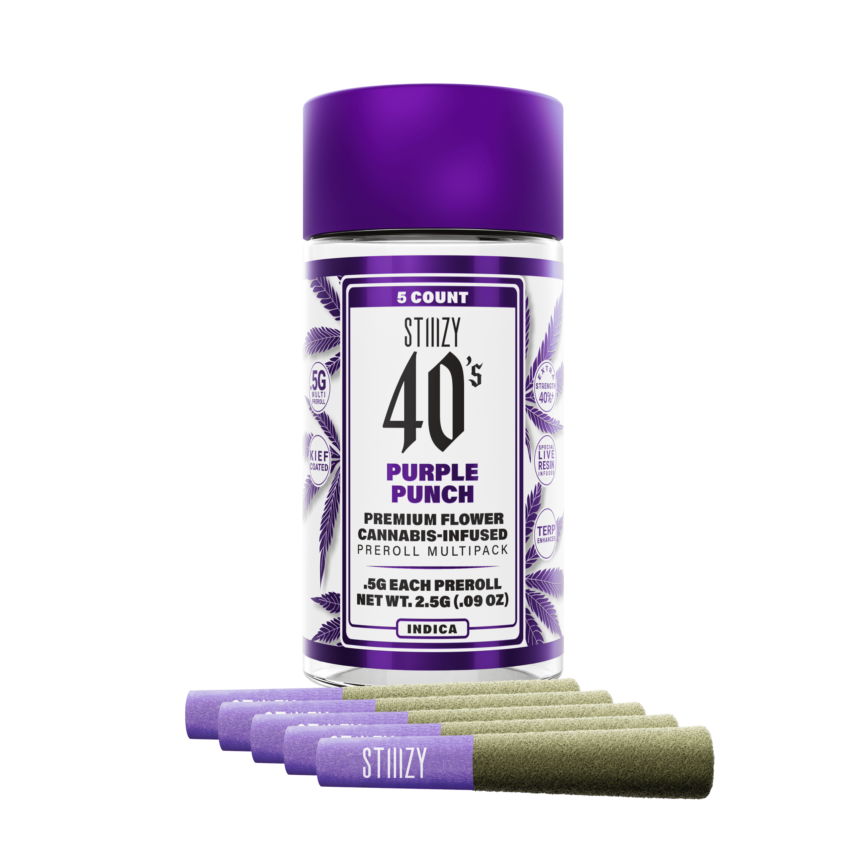 Photograph of product: STIIIZY Purple Punch | 40's Infused Preroll | 5pk