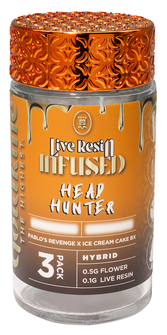 Photograph of product: Infused Pre Roll - 3 Pack - Goldkine - Head Hunter - 41.85% TH-oui - (Hybrid)