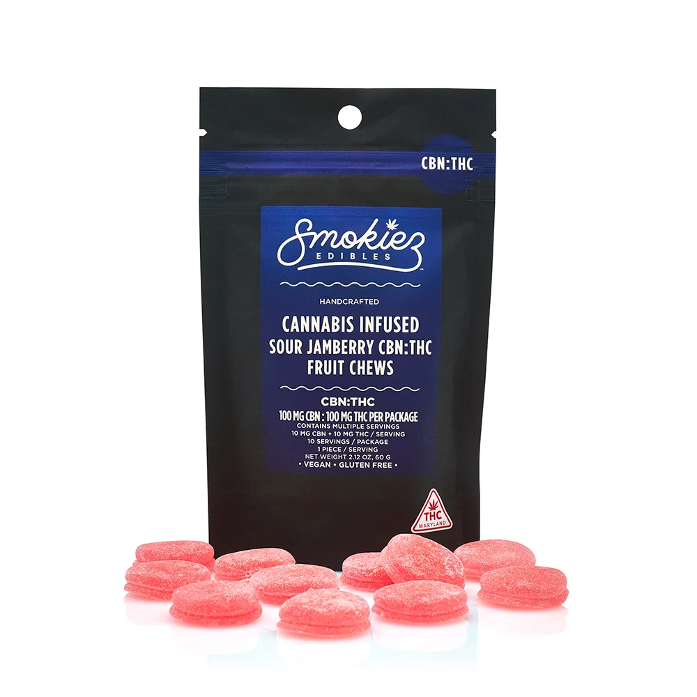 Photograph of product: Sour Jamberry CBN:TH-oui 1:1 Fruit Chews, 100mg Total
