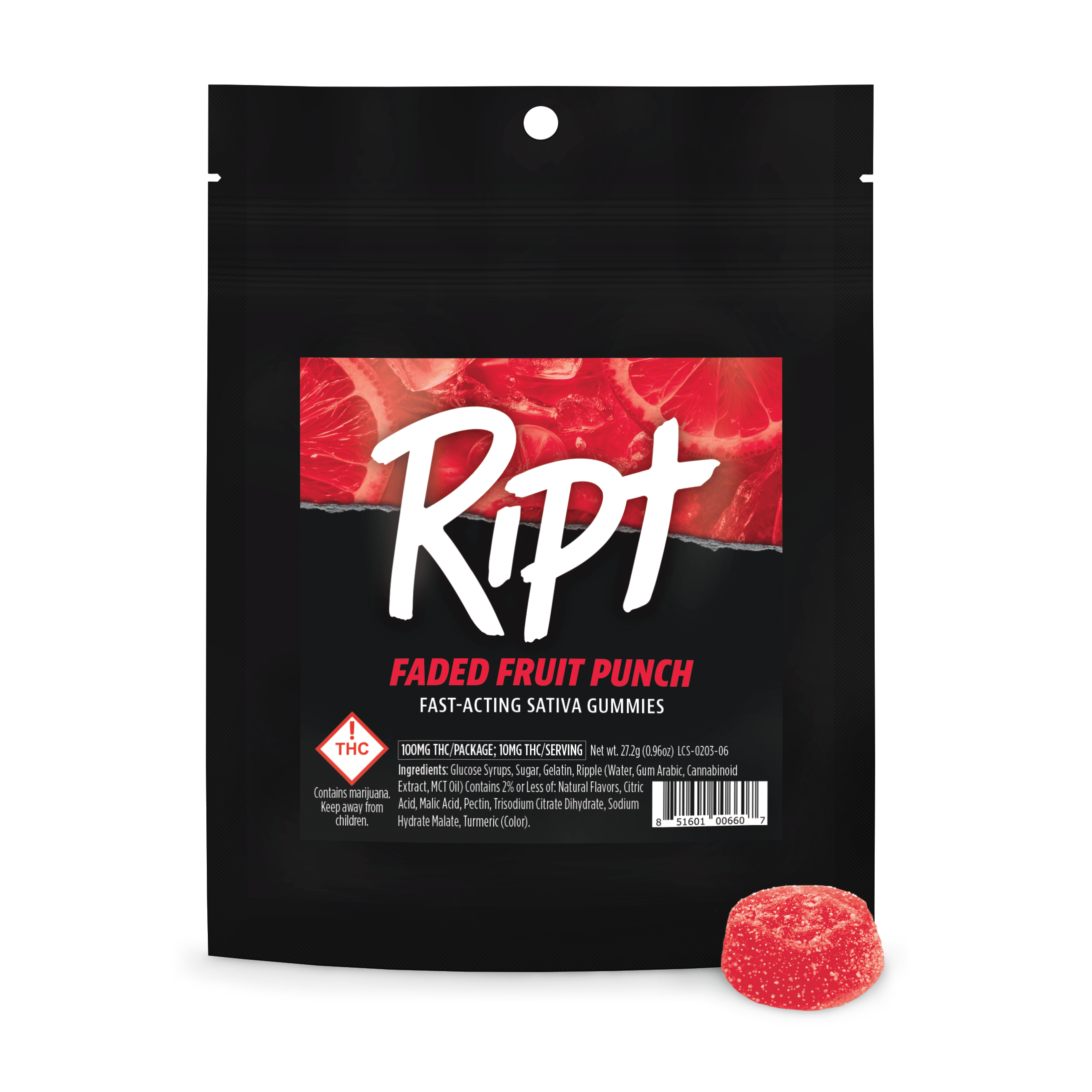 Photograph of product: Ript | Gummie (S) Faded Fruit Punch 100mg