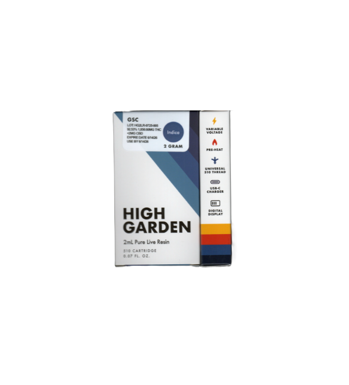 Photograph of product: High Garden Pure Live Resin Cartridge- GSC 2mL