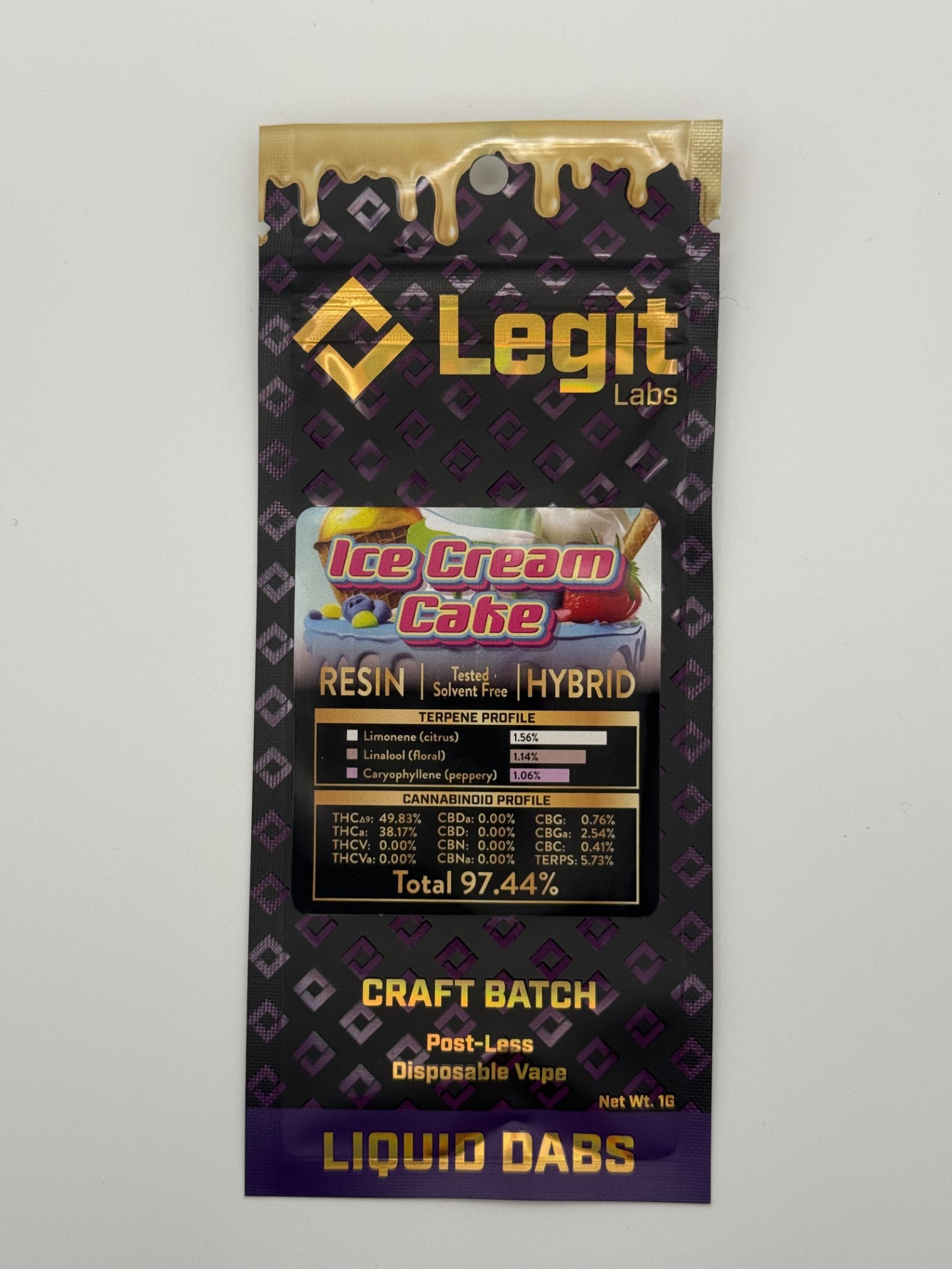 Photograph of product: Legit Labs | 1g Post-less Disposable | Ice Cream Cake