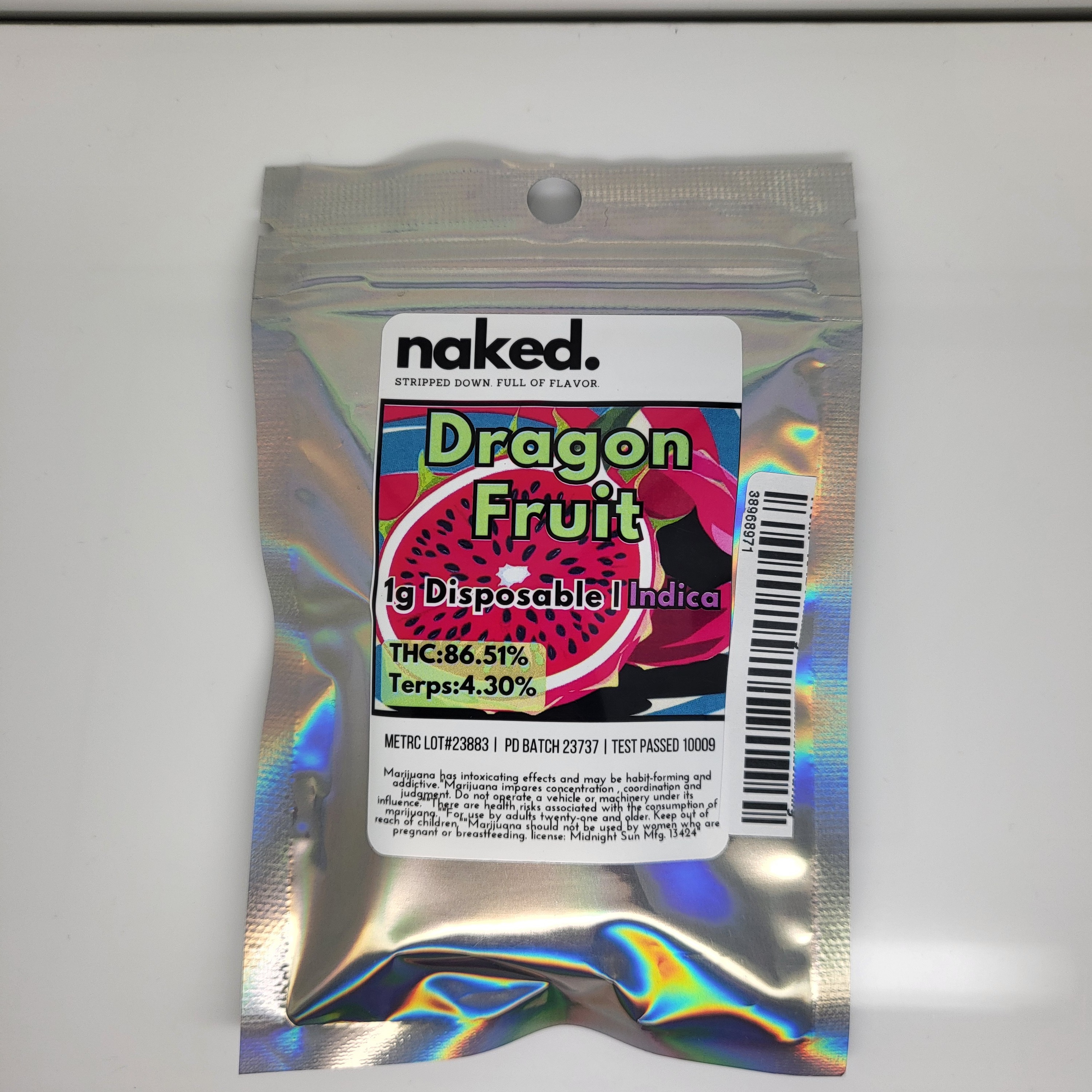 Photograph of product: Dragon Fruit 1g Disposable 86.51% TH-oui by Midnight Sun
