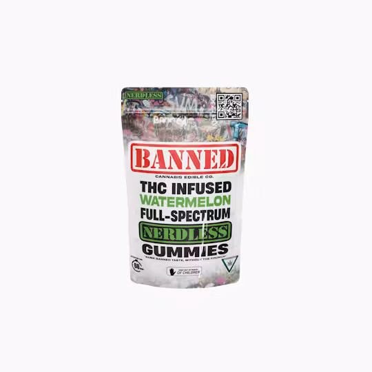 Photograph of product: Banned | Watermelon | Infused Nerdless Gummy | 200mg | Hybrid