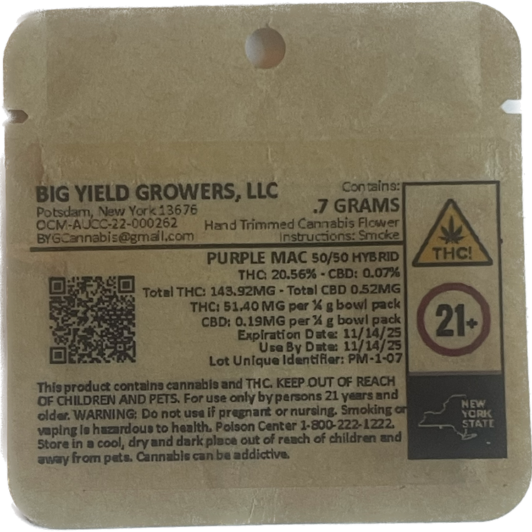 Photograph of product: Big Yield Growers - Purple Mac - DIME - .7g