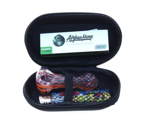 Photograph of product: Smokers Mini Travel Zipper Kit | Case+Bowl+Papers+Lighter