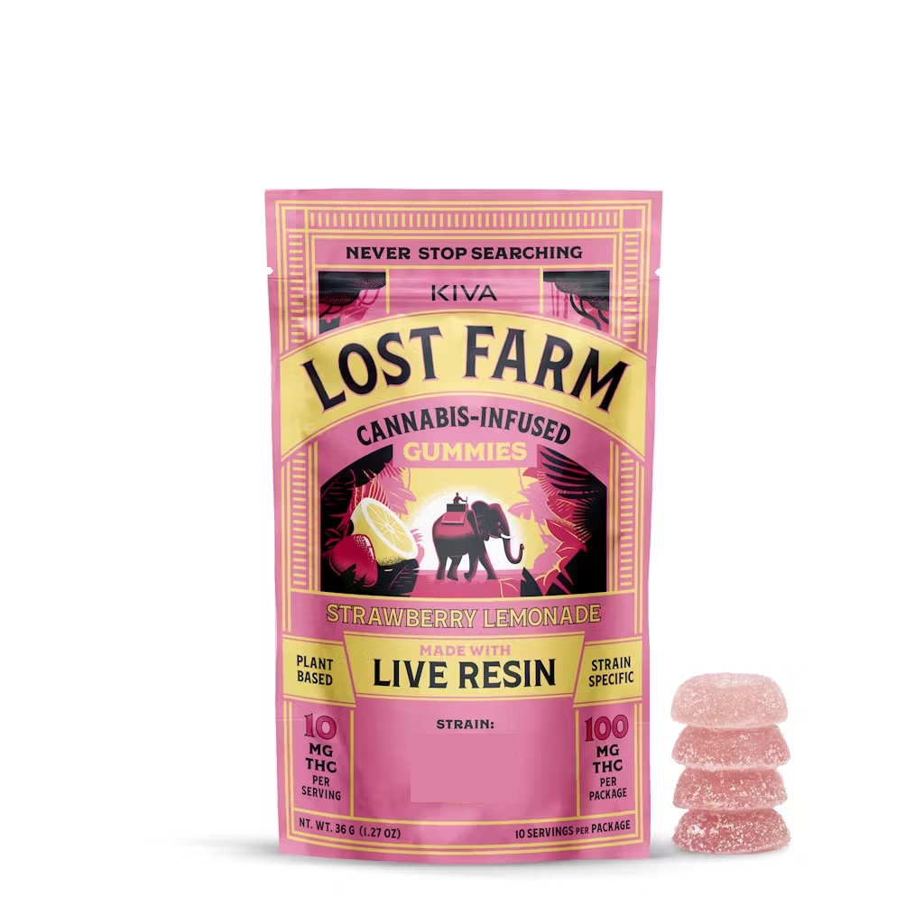 Photograph of product: Lost Farm Strawberry Lemonade x Hazy Cookies Live Resin Gummies 10mg x 10-Pack