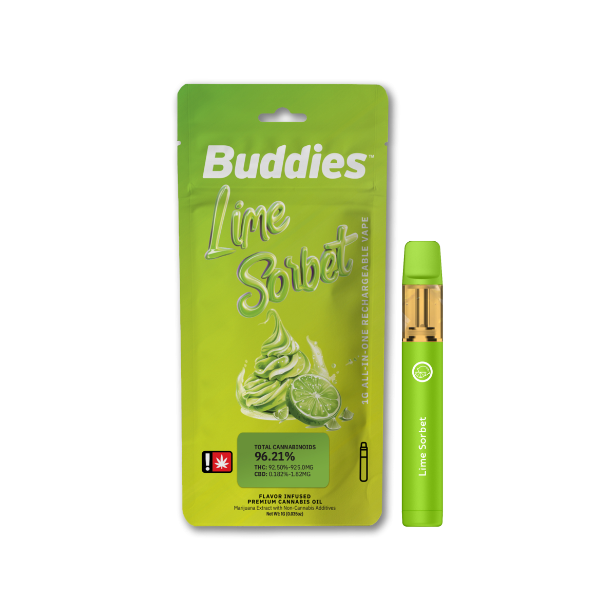 Photograph of product: *!Cartridge - BBrand 1g Disposable - Lime Sorbet - Green Leaf Special