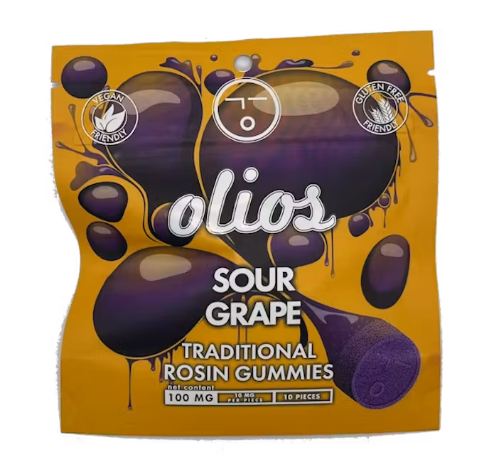Photograph of product: Olio - Sour Grape Live Rosin Gummies - 100mg