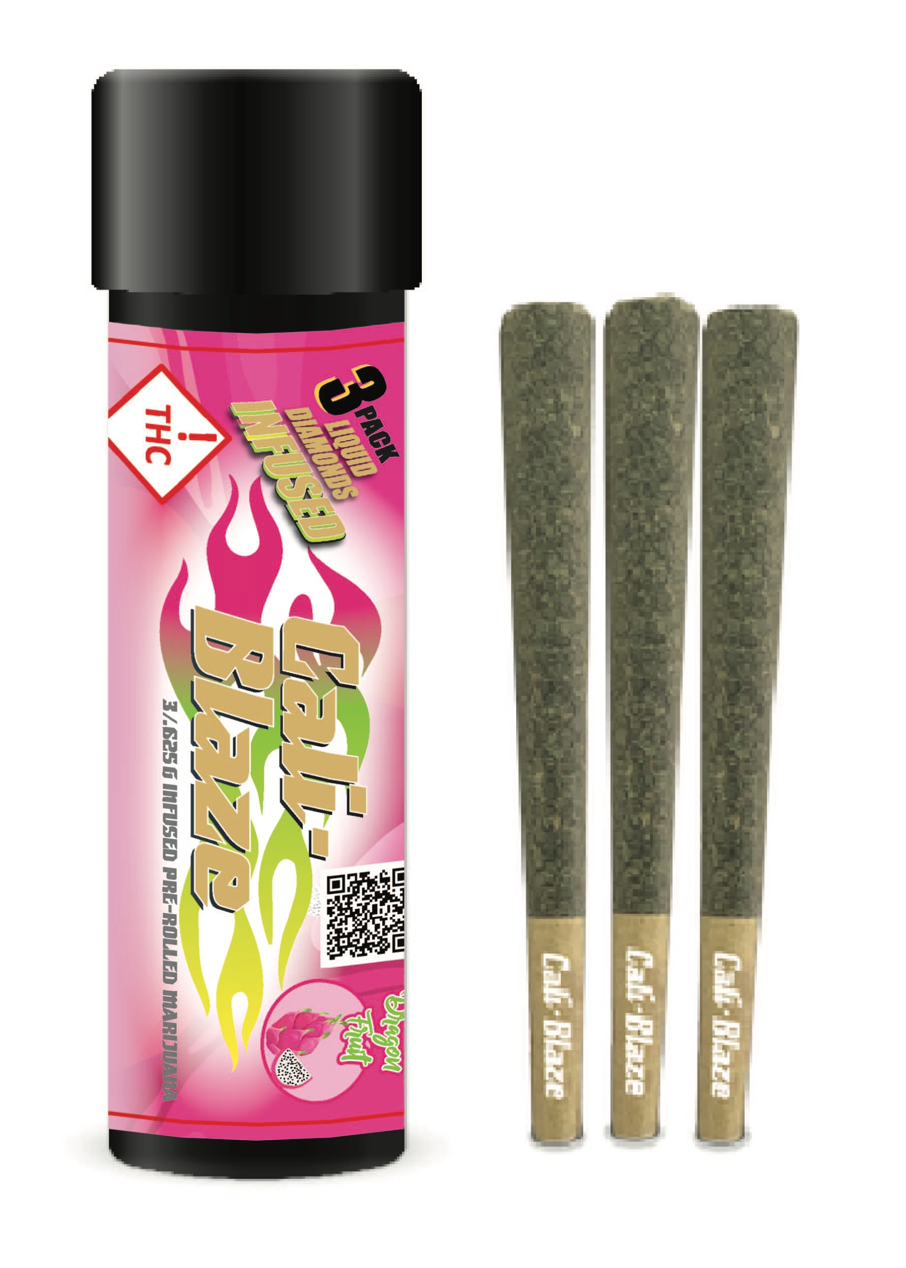 Photograph of product: Cali Blaze Dragon Fruit Infused Joint 3 Pack Joints 1.8g