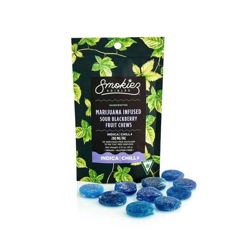 Photograph of product: Smokiez - Sour Blackberry Fruit Chews Gummies 200mg