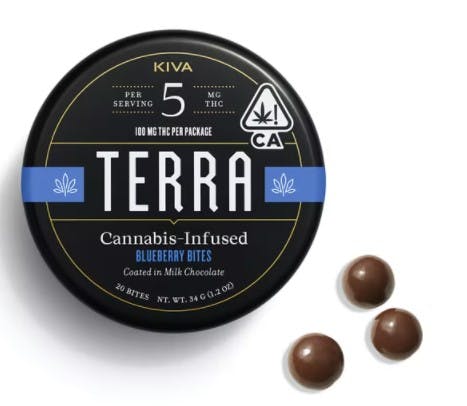 Photograph of product: Kiva | Blueberry Chocolate Terra Bites   100 Mg   20 Pack