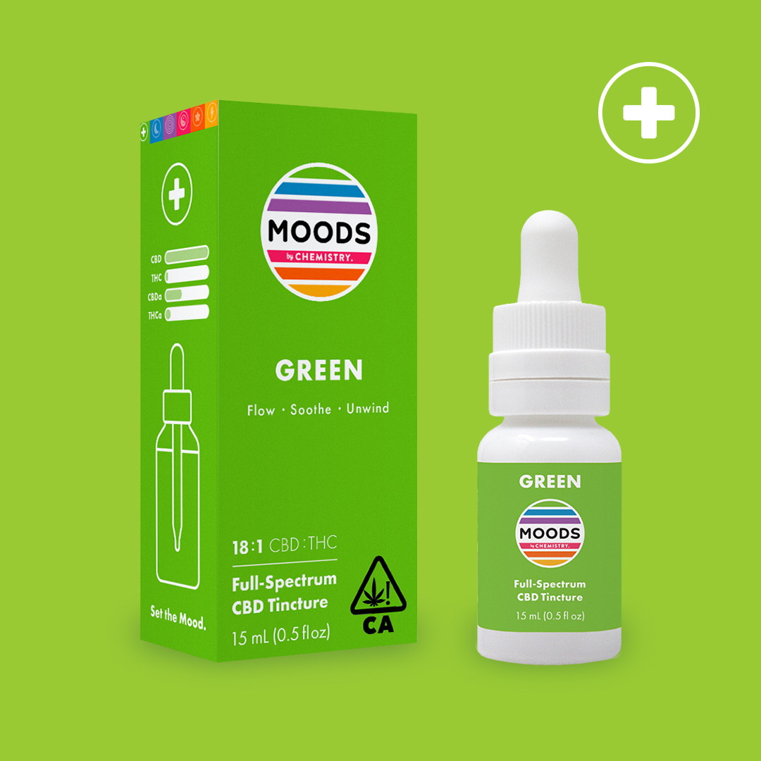 Photograph of product: Moods 18:1 CBD:TH-oui Green Tincture