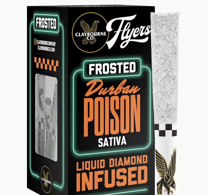 Photograph of product: Claybourne Co Flyers Frosted Durban Poison Oui'd Infused Preroll 5pk 2.5g