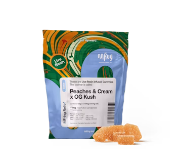 Photograph of product: MFNY - Live Resin Infused Gummies - Peaches & Cream x 02 OG Kush - 10pk - 100mg (Copy)