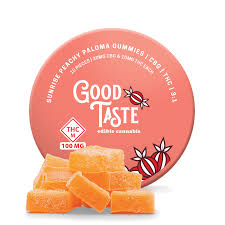 Photograph of product: Good Taste | Sunrise-Peachy Paloma 1:3 TH-oui:CBG Gummies | 100mg (10pk)