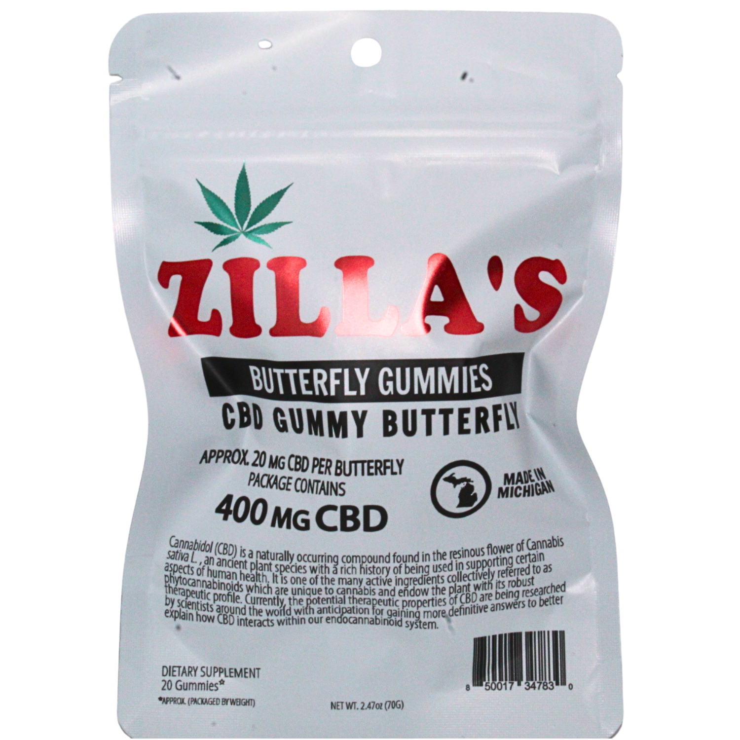 Photograph of product: ZILLAS CBD BUTTERFLY GUMMIES 400MG REC
