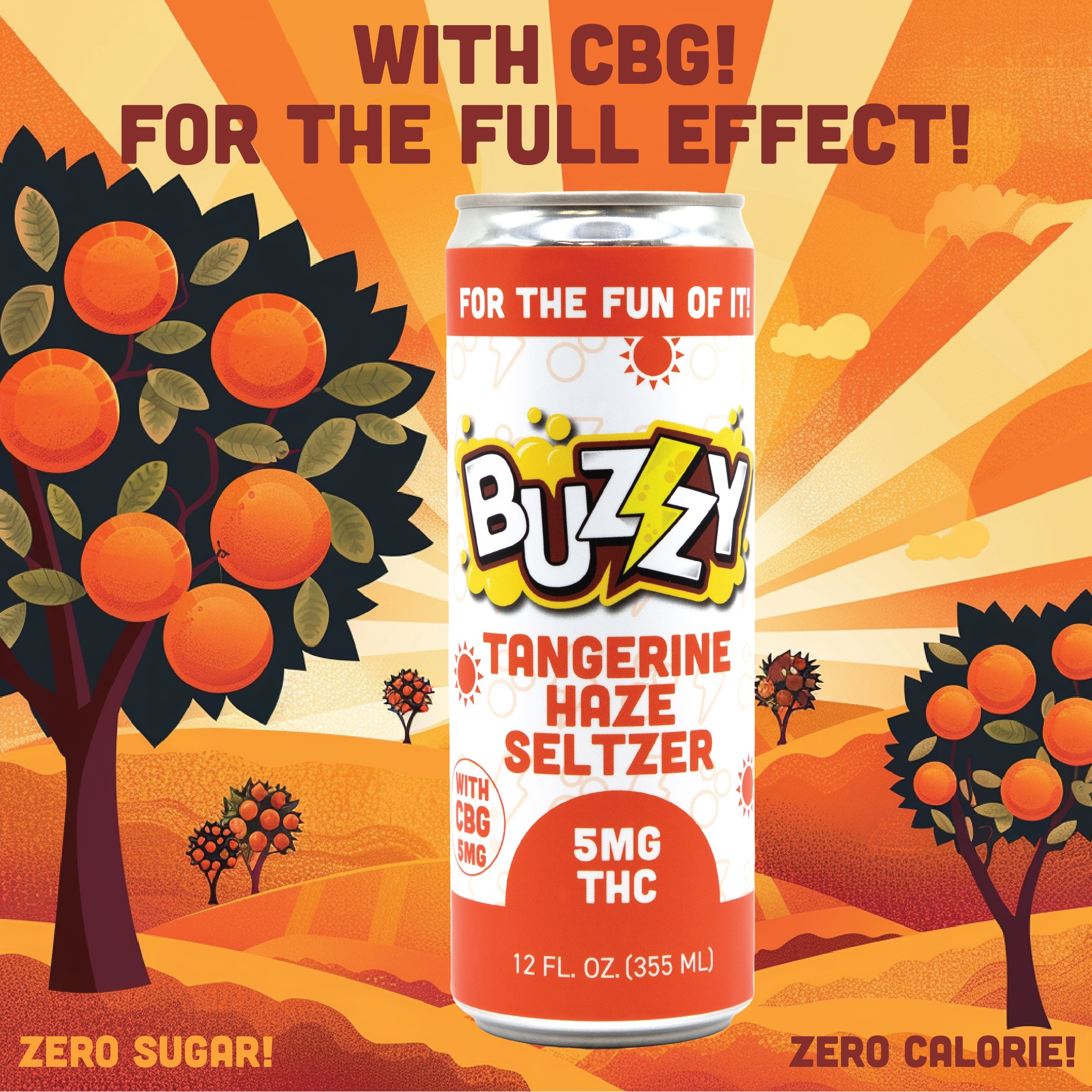 Photograph of product: Tangerine Haze Seltzer | 1:1 TH-oui:CBG | 5mg